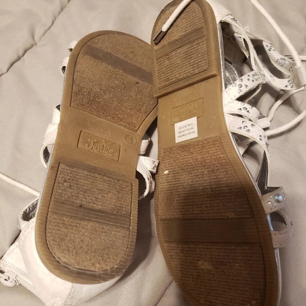Justice Girls Silver Diamond Gladiator Lace Up Sandals Size 4